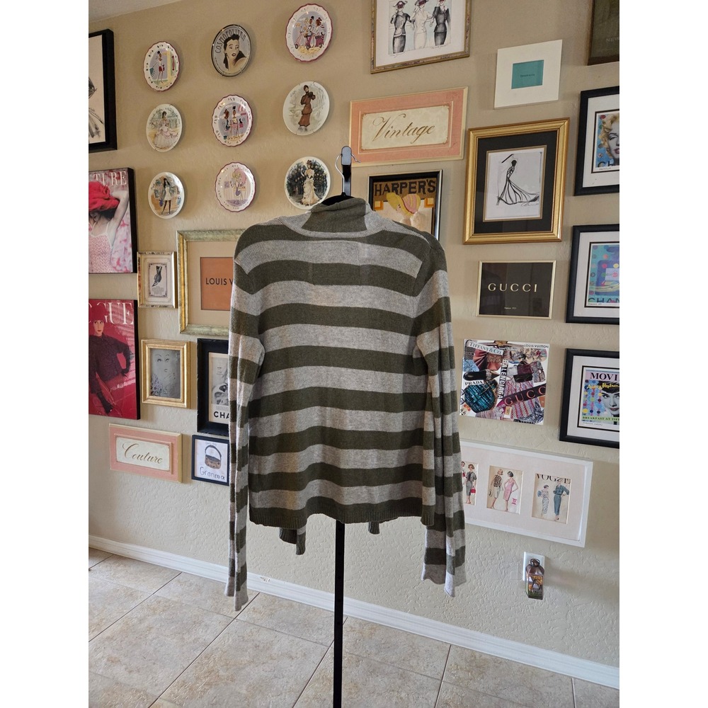 American Eagle Outfitters Y2K Cardigan Striped Green Beige Open Front‎ Sweater - Picture 3 of 5